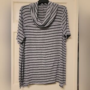 Lane Bryant Gray and Black Striped Cowl Neck Sweater